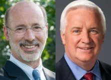 Tom Wolf and Tom Corbett mugs for online stories. Submitted
