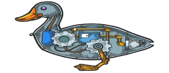 Mechanical duck bird animal sketch engraving